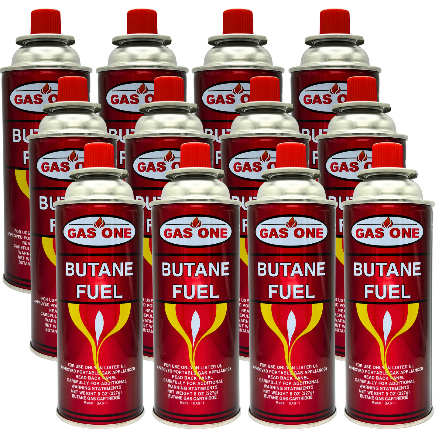 Gas One 8oz Butane Camping Fuel Canisters for Portable Gas Stoves, Heaters, Hotpot, etc - UL Safety Certified - Made In Korea